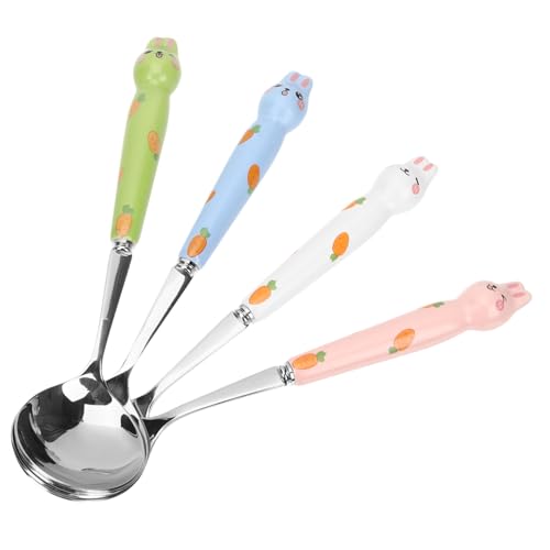 KOMBIUDA 4 Stück Teiliges Dessertlöffel Edelstahl mit Keramikgriff Ergonomisch Geformt Niedliche Hasenform als Eislöffel und Servierlöffel für Zuhause Leicht und Handlich von KOMBIUDA