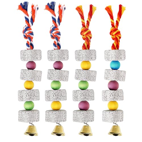 KOMBIUDA 4 Stück Teiliges Papageien Kauspielzeug mit Schleifstein und Glocke Kleines Vogel Schnabel Schleifstein Buntes Vogelzubehör für Käfige Geeignet für Wellensittiche Sittiche von KOMBIUDA