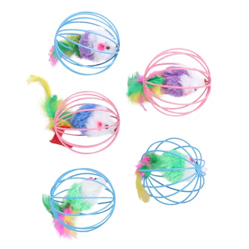 KOMBIUDA 5 Stück Teiliges Katzenspielzeug Plüschmaus im Drahtkäfig Interaktives Katzenspielzeug zur Mentalen und Physischen Stimulation für Katzen und Kätzchen in Bunten Zufällige Farbe von KOMBIUDA