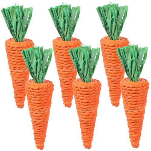 KOMBIUDA 6 Stück Teiliges Handgefertigtes Karotten kauspielzeug für Kleintiere Sicheres Material Zahnfreundlich Geeignet für Hamster Kaninchen Meerschweinchen zur Beschäftigung und von KOMBIUDA