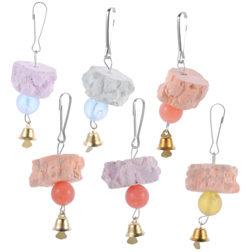 KOMBIUDA 6 Stück Teiliges Vogel kauspielzeug Kalziumstein mit Glocken Tragbares Papageienzubehör Bunte Kau Schleifsteine für Wellensittiche Nymphensittiche Hamster und Kleine Vögel von KOMBIUDA