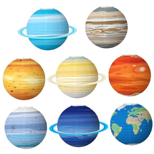 KOMBIUDA 8 Stück Teiliges Planeten Papierlaternen Sonnensystem Deko für Geburtstag Party Innen Außen Geeignet Farbige Hängelampen für Weltraum Themenfeier von KOMBIUDA