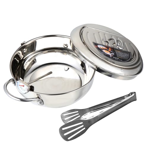 KOMBIUDA Controllable Temperature Tempura Frying Pot Deep Fryer Pan Japanischer Stil mit Thermometer und Ölablagerost Geeignet für Gas Elektro und Induktionsherde von KOMBIUDA