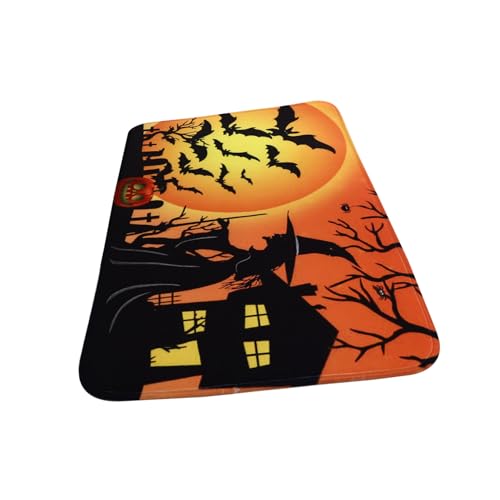 KOMBIUDA Halloween Türmatte Rutschfester Haushalts Fußabtreter mit Chic Kürbis Bat Design Ultradünne Komfortable Bodenmatte für Schlafzimmer und Eingangsbereich Waschbar und Formstabil von KOMBIUDA
