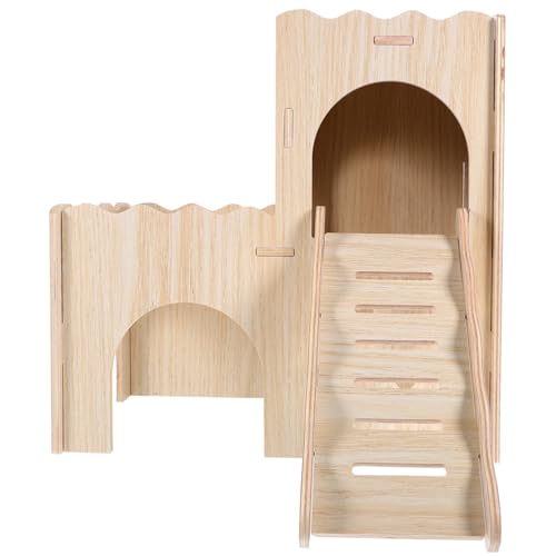 KOMBIUDA Hamsterhaus Holz mit Leiter Doppelschichtiges Versteckhaus für Kleine Haustiere Geruchlos Langlebig Sicher Geeignet für Zwerghamster Mäuse und Ähnliche Kleintiere Spiel und von KOMBIUDA
