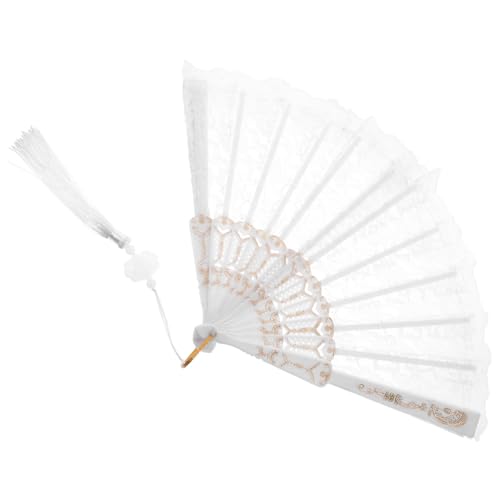 KOMBIUDA Handfächer Spitzenfächer Leichter Tragbarer Handventilator für Sommer Kühlung Party Cosplay Tanz Requisit Weiß Vintage Design von KOMBIUDA