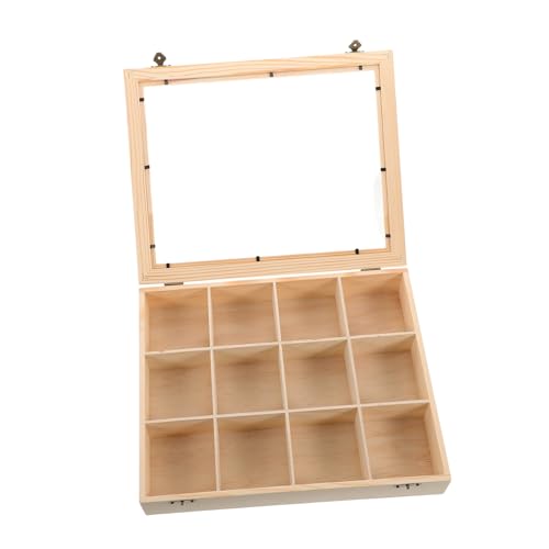 KOMBIUDA Holz Rock Display Case mit Klarem Deckel Organizer für Mineralien Sammelkasten Steine Aufbewahrung Stilvoll Robust Minimalistisch von KOMBIUDA