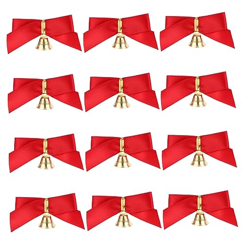 KOMBIUDA Kleine Glocken mit Roten Schleifen Weihnachtsdeko für Fenster Türen Girlanden Robustes Polyester Wiederverwendbar für Feiertage und Partys von KOMBIUDA