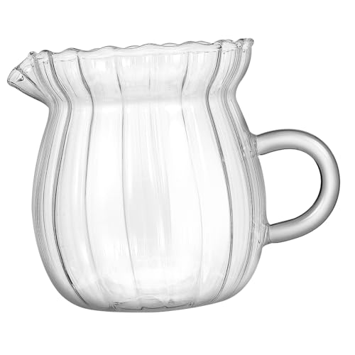 KOMBIUDA Kleiner Milchkrug aus Hochwertigem Borosilikatglas Hitzebeständig Vielseitig für Milch Kaffee Tee Milchaufschäumer Spitz Zulaufend Einfach zu Reinigen für Küche und Frühstück von KOMBIUDA