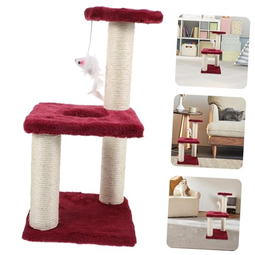 KOMBIUDA Mehrschichtiger Kratzbaum aus Robustem Sisal mit rutschfest Multifunktionaler Katzenkratzposten und Kletterturm für Wohnungskatzen Platzsparendes Design in Weinrot von KOMBIUDA