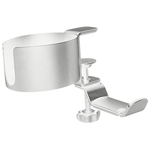 KOMBIUDA Multifunktionaler Aluminium Schreibtisch Headset Halter mit Verstellbarem Drehbarem Getränkehalter Rutschfest Einfache Montage für Büro und Gaming von KOMBIUDA
