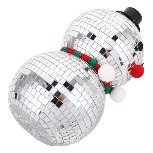 KOMBIUDA Reflektierende Weihnachts-schneemann-dekoration mit Gestricktem Schal Silberne Disco-kugel-figur für Tischdeko Vielseitige Festliche Winter-statue für Party Kamin und von KOMBIUDA