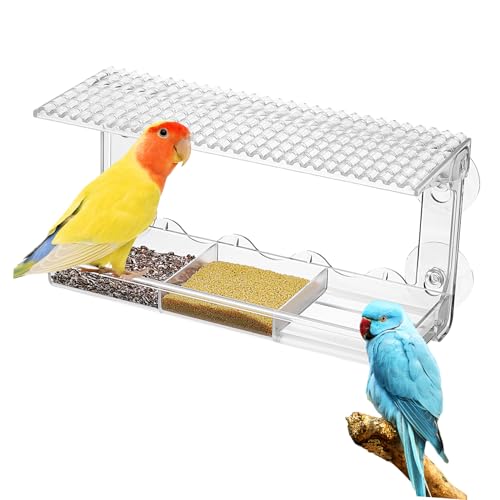 KOMBIUDA Vogelfutterspender Fenster mit Saugnäpfen Transparente Futterstation für Wildvögel Regenfeste Vogelbeobachtungsplattform für Draußen Einfach zu Reinigen und für Mehrere Vögel von KOMBIUDA