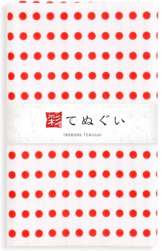 KOMESICHI irodori Japanisches traditionelles Handtuch, Tenugui, roter Punkt, 33 x 88 cm, mit Tenugui Iroha (englisches Handbuch) von KOMESICHI