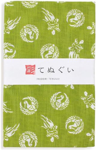 KOMESICHI irodori Japanisches traditionelles Handtuch, Tenugui-Kranich und Schildkröte, 33 x 88 cm, mit Tenugui Iroha von KOMESICHI