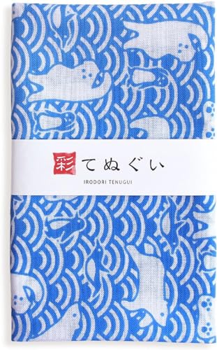 KOMESICHI irodori Japanisches traditionelles Handtuch Tenugui (Eisbär (blau), 33 x 88 cm, mit Tenugui Iroha (englisches Handbuch) von KOMESICHI