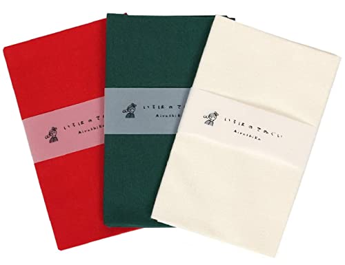KOMESICHI irodori Traditionelles japanisches Handtuch, Tenugui-Farbe, einfarbig, Muster A (rot, tiefgrün, ecru Farbe) mit Ausfrans-Verarbeitung, 3er-Set mit Tenugui Iroha (Englisches Handbuch) von KOMESICHI