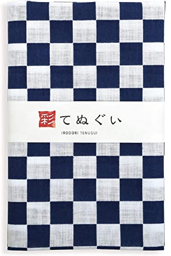 KOMESICHI irodori Traditionelles japanisches Tenugui Ichimatsu (Indigo) 33 x 88 cm mit Tenugui Iroha (Englisches Handbuch) von KOMESICHI