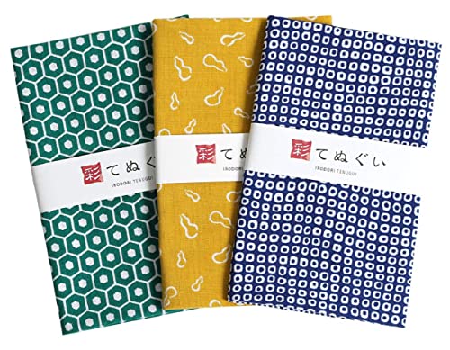 irodori Japanisches Trachtenhandtuch Tenugui Japan Muster B mit Ausfransenverhinderung Verarbeitung 3er Set mit Tenugui Iroha von KOMESICHI