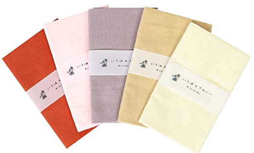 irodori Japanisches traditionelles Handtuch, Tenugui-Farbe, einfarbiges Muster D (Persimmon Braun, Pale Pink, Grau Lila, Dunkelbeige, Ecru Farbe), 5 Stück mit Tenugui Iroha (Englisches Handbuch) von KOMESICHI