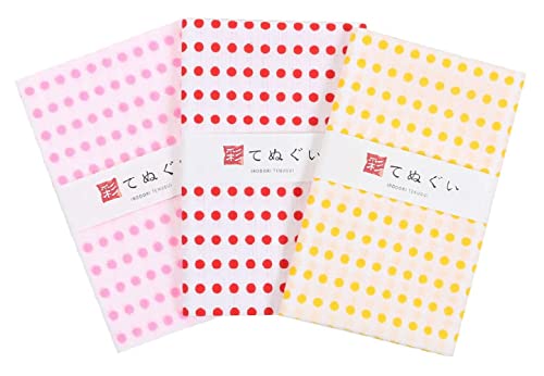 irodori Traditionelles japanisches Handtuch Tenugui Dot Pattern A with Fray Prevention Processing Set of 3 with Tenugui Iroha (English Manual) von Mcties
