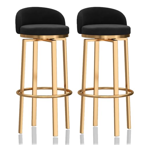 KOMFGT Barhocker, 65 cm, 2er-Set, drehbar, mit goldfarbenen Beinen, moderner Barstuhl mit niedriger Rückenlehne, Samt, Barhocker für Kücheninsel von KOMFGT