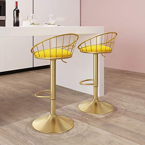 KOMFGT Barhocker Barhocker 2er Set, Moderne Samt Verstellbare Barhocker Thekenhöhe Hocker mit Rückenlehne und Fußstütze Barstühle 360° Drehhocker Gelb von KOMFGT