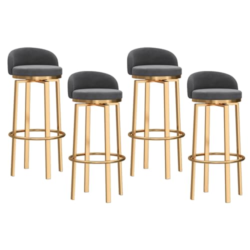 KOMFGT Barhocker Drehbar Barhocker 4er Set, Thekenhöhe Barhocker mit Rückenlehne und goldener Fußstütze, Samt gepolsterte Barhocker, Moderne Niedrige Rückenlehne Barstühle für Küche Islan von KOMFGT