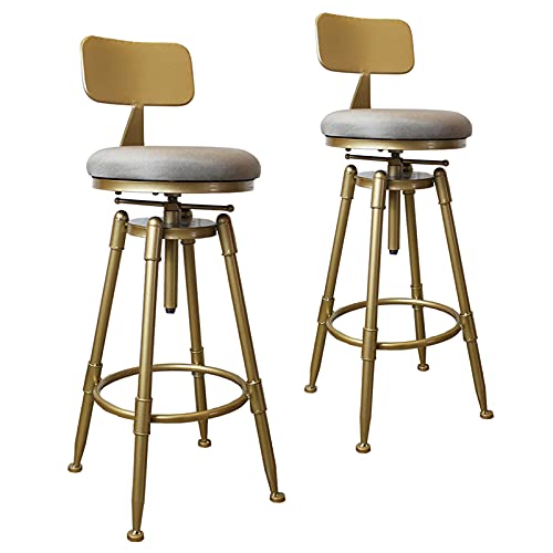 KOMFGT Barhocker Thekenhöhe Barhocker mit Rückenlehne 2er Set Drehbar Barhocker für Küchentheke Stoff Verstellbare Barhocker Thekenhocker Stuhl Barhöhe, Grau von KOMFGT