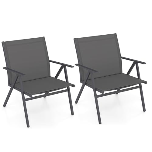 KOMFOTTEU 2er Set Gartenstühle, Balkonstühle mit atmungsaktiver Sitzlehne & Metallrahmen, Terassestühle bis 160 kg für Veranda, Balkon von KOMFOTTEU