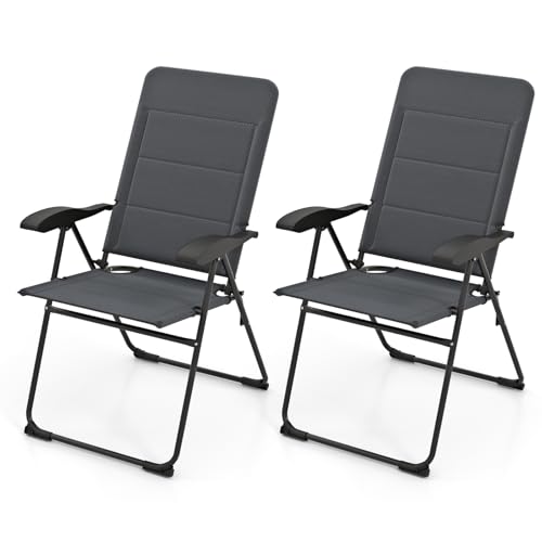 KOMFOTTEU 2er Set Gartenstühle, Klappstühle mit Verstellbarer Rückenlehne, Campingstuhl aus Stoff und Metall, Balkonstühle klappbar für Pool, Veranda, Hof (Grau) von KOMFOTTEU