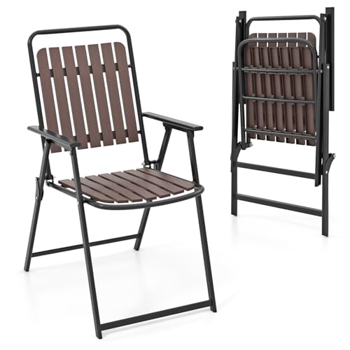 KOMFOTTEU 2er Set Gartenstühle klappbar, Balkonstühle mit Metallrahmen, Klappstühle aus PP, Terrassenstühle bis 180 kg belastbar, Lattenstühle Essstühle für Patio, Terrasse von KOMFOTTEU