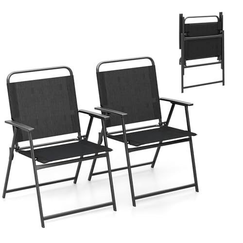 KOMFOTTEU 2er Set Klappstühle, Gartenstühle tragbar mit hoher Rückenlehne & Armlehnen, Campingstühle mit Metallrahmen, Terassestühle für Veranda, Balkon von KOMFOTTEU