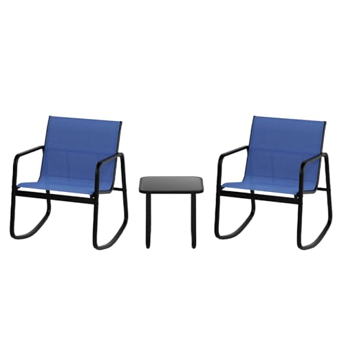 KOMFOTTEU 3 TLG. Balkonset, Bistro-Set mit 2 Schaukelstühle und Tisch, Garten Sitzgruppe aus Textilene-Stoff, Gartengarnitur Gartenmöbel Set für Terrasse Balkon (Blau) von KOMFOTTEU