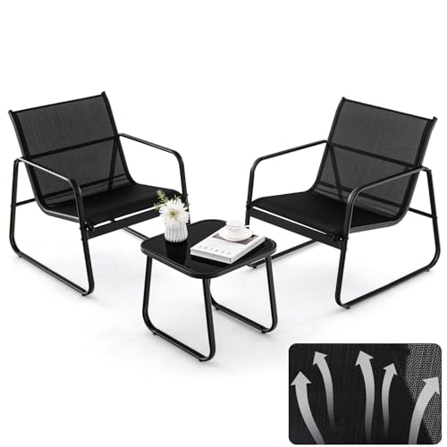 KOMFOTTEU 3 TLG. Balkonset Bistro-Set, Balkonmöbel Set mit 2 Stapelstühle aus Textilene-Stoff & Gartentisch, Garten Sitzgarnitur Sitzgruppe für Balkon Terrassen, Schwarz KOMFOTTEU 3 TLG. Balkonset Bistro-Set, Balkonmöbel Set mit 2 Stapelstühle aus Textilene-Stoff & Gartentisch, Garten Sitzgarnitur Sitzgruppe für Balkon Terrassen, Schwarz von KOMFOTTEU