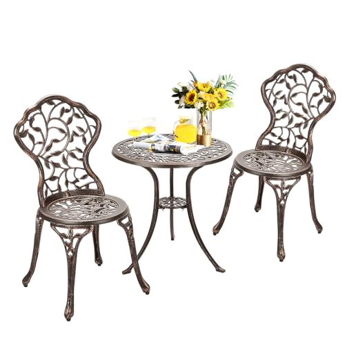 KOMFOTTEU 3 TLG. Bistro Set aus Aluminiumguss, Gartenmöbel Set mit 2 Gartenstühle & Gartentisch, Sitzgarnitur mit Blattmuster, Balkon Möbel Set für Balkon Garten Terrasse KOMFOTTEU 3 TLG. Bistro Set aus Aluminiumguss, Gartenmöbel Set mit 2 Gartenstühle & Gartentisch, Sitzgarnitur mit Blattmuster, Balkon Möbel Set für Balkon Garten Terrasse von KOMFOTTEU