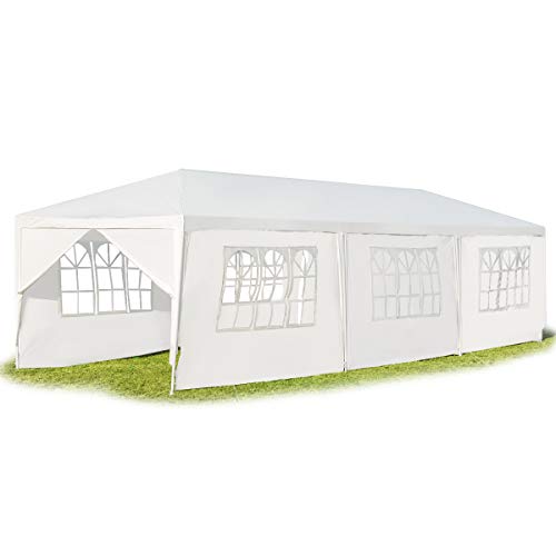 KOMFOTTEU 3x9m Gartenpavillon, Partyzelt mit 8 Seitenwände, Faltpavillon aus Metallrahmen, Bierzelt mit UV-Schutz, Festzelt für Party, Hochzeit, Weiß von KOMFOTTEU