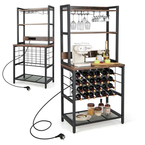 KOMFOTTEU 4 Etagen Weinregal mit Steckdosen für 24 Flaschen & Glashalter, Küchenregal mit Arbeitsplatte, Mehrzweckregal für für mehrere Geräte, Weinständer 76 x 48 x 163 cm KOMFOTTEU 4 Etagen Weinregal mit Steckdosen für 24 Flaschen & Glashalter, Küchenregal mit Arbeitsplatte, Mehrzweckregal für für mehrere Geräte, Weinständer 76 x 48 x 163 cm von KOMFOTTEU