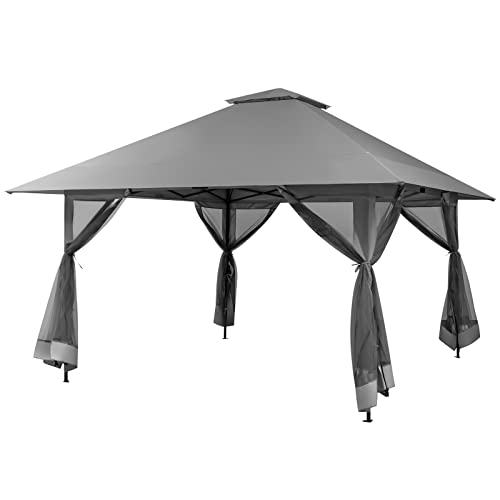 KOMFOTTEU 4 x 4 m Gartenpavillon, höhenverstellbarer Partypavillon mit Doppeldach & Seitenteilen, Pop Up Faltpavillon für Garten Terrasse Strand Party, inkl. Tragetasche mit Rollen (Grau) von KOMFOTTEU