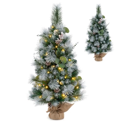 KOMFOTTEU 90 cm Künstlicher Weihnachtsbaum Mini, Christbaum mit Tannenzapfen & 98 Zweigspitzen mit Schnee, Kleiner Tannenbaum mit 30 LED-Lichtern und Zementsockel KOMFOTTEU 90 cm Künstlicher Weihnachtsbaum Mini, Christbaum mit Tannenzapfen & 98 Zweigspitzen mit Schnee, Kleiner Tannenbaum mit 30 LED-Lichtern und Zementsockel von KOMFOTTEU