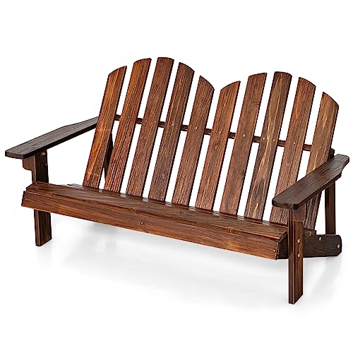 KOMFOTTEU Adirondack Stuhl 2 Sitzer Kinderbank aus Tannenholz Gartenmöbel mit 100kg Belastung für Patio, Terreza, Pool, 99x51x56,5cm (Cafe) von KOMFOTTEU