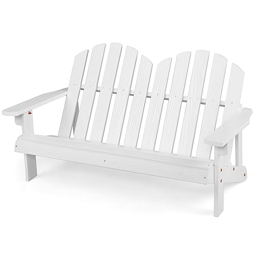 KOMFOTTEU Adirondack 2-Sitzer Stuhl für Kinder, Sitzbank aus Fichtenholz, Gartenmöbel mit 100 kg Traglast, für Patio, Terrasse, Pool, 99 x 51 x 56,5 cm (Weiß) von KOMFOTTEU