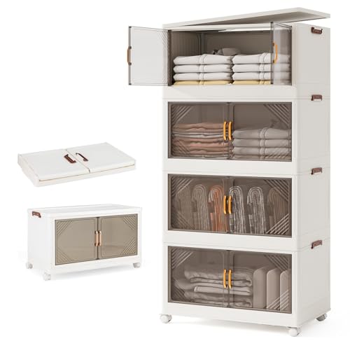 KOMFOTTEU Aufbewahrungsbox faltbar, Aufbewahrungsbehälter stapelbar mit 4 Rollen, Aufbewahrungsturm aus Kunststoff mit Deckel (284L, 65 x 39 x 142 cm) von KOMFOTTEU