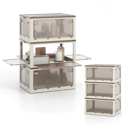 KOMFOTTEU Aufbewahrungsbox mit 3 Ebenen mit Deckel, Stapelboxen 292L mit Rollen, Ordnungsbox faltbar & stapelbar, Kunststoffbox Schuhboxen, 66,5 x 46,5 x 111,5 cm (Weiß) von KOMFOTTEU