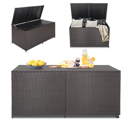 KOMFOTTEU Aufbewahrungsbox outdoor rollbar, Poly Rattan Gartenbox mit Tragegriffen, Auflagenbox 150 x 77 x 72 cm, Balkonbox mit Deckel, Kissenbox mit belüfteter Stauraum KOMFOTTEU Aufbewahrungsbox outdoor rollbar, Poly Rattan Gartenbox mit Tragegriffen, Auflagenbox 150 x 77 x 72 cm, Balkonbox mit Deckel, Kissenbox mit belüfteter Stauraum von KOMFOTTEU