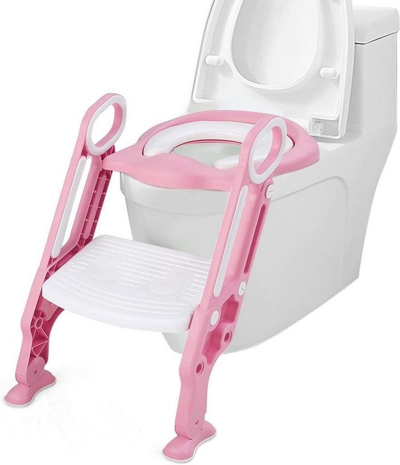 KOMFOTTEU Baby-Toilettensitz Töpfchentrainer, mit Treppe Armlehnen, klappbar und höhenverstellbar von KOMFOTTEU