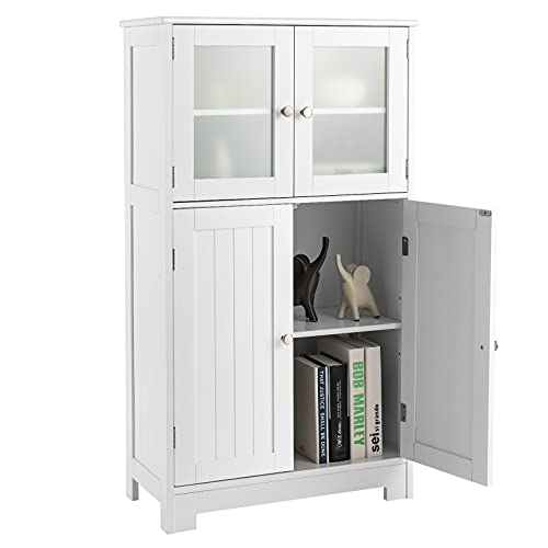 KOMFOTTEU Badezimmerschrank mit 2 Türschränken, Mehrzweckschrank mit verstellbarem Regal, Badschrank Seitenschrank für Wohnzimmer, Schlafzimmer, Küche, 60 x 30 x 109 cm (Weiß) von KOMFOTTEU