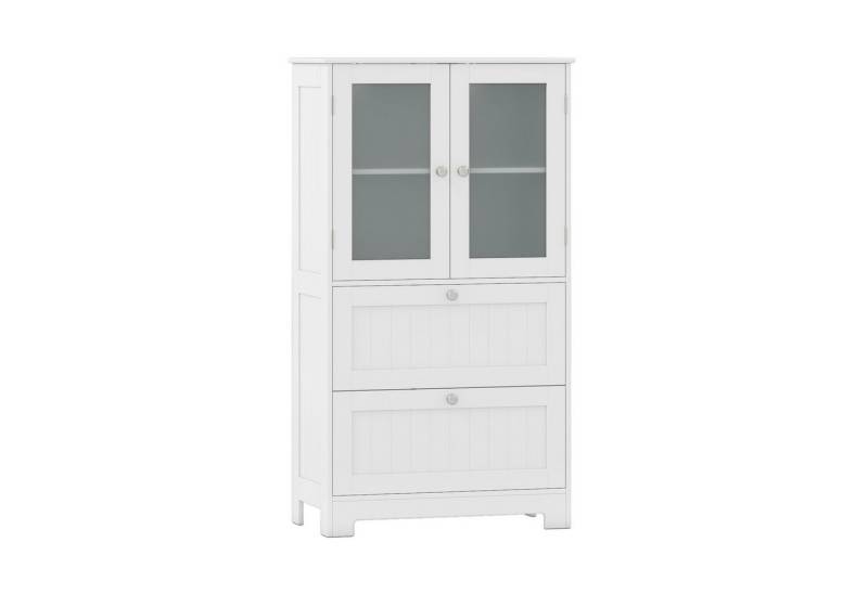 KOMFOTTEU Badkommode, Badschrank mit Doppeltüren & 2 Schubladen, Weiß von KOMFOTTEU
