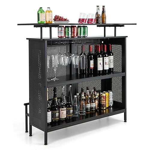 KOMFOTTEU Bartisch mit 2 Fächern & Fußstütze, Esstisch 120 x 50 x 106,5 cm, Küchentheke mit großem Stauraum & Verstellbarer Fußstütze, Hausbar Tresentisch (Rechteckig) von KOMFOTTEU