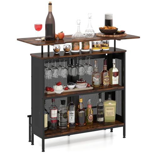 KOMFOTTEU Bartisch mit 2 Fächern & Fußstütze, Esstisch 120 x 50 x 106,5 cm, Küchentheke mit großem Stauraum & Verstellbarer Fußstütze, Hausbar Tresentisch (Rechteckig 2.0) von KOMFOTTEU